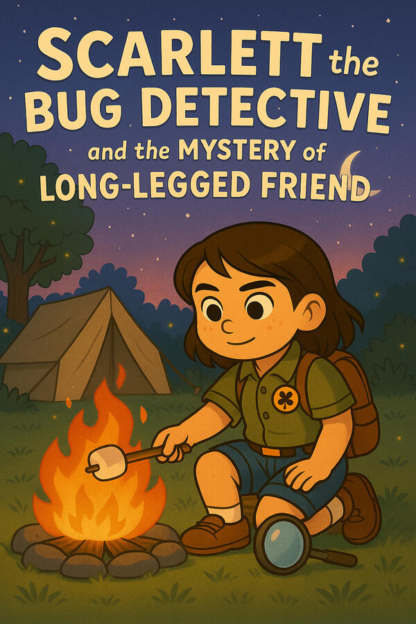 Untitled While camping under the stars, Scarlett spots a strange, long-legged creature near her tent and jumps into detective mode. At first, it seems like a spider—but something doesn’t add up. Through careful observation and curiosity, Scarlett uncovers the truth